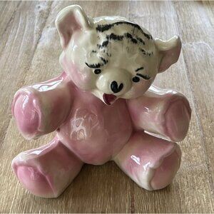 Vintage 1950s Morton Art Pottery Pink & White Nursery Bear Planter Nursery Decor